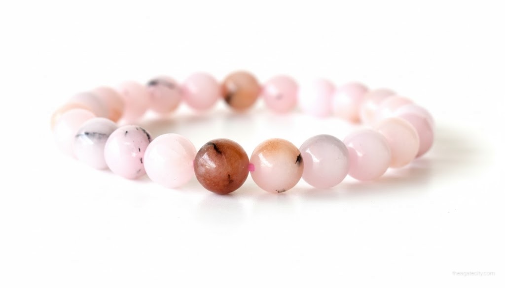 Natural Pink Opal Stone Beads 8 Mm Size Bracelet - 1