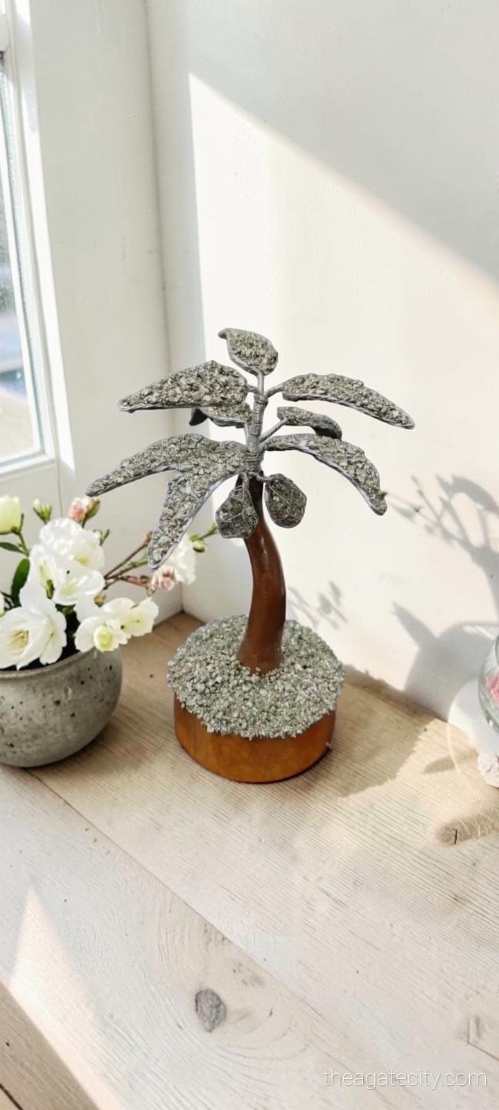 Pyrite Crystal Palm Tree Decor | Handmade Mini Tree Sculpture | Luxury Home & Office Table Decor Gift - 1