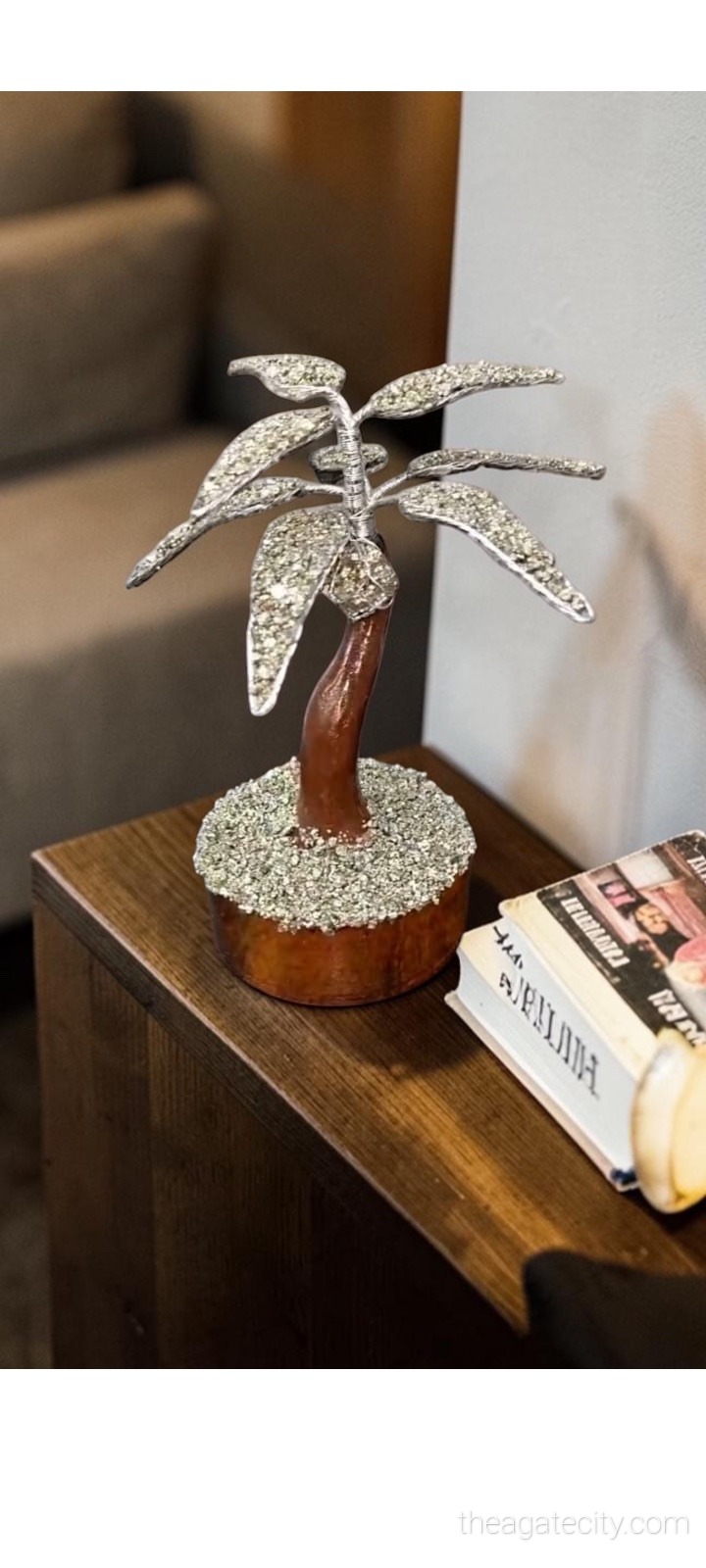 Pyrite Crystal Palm Tree Decor | Handmade Mini Tree Sculpture | Luxury Home & Office Table Decor Gift - 2