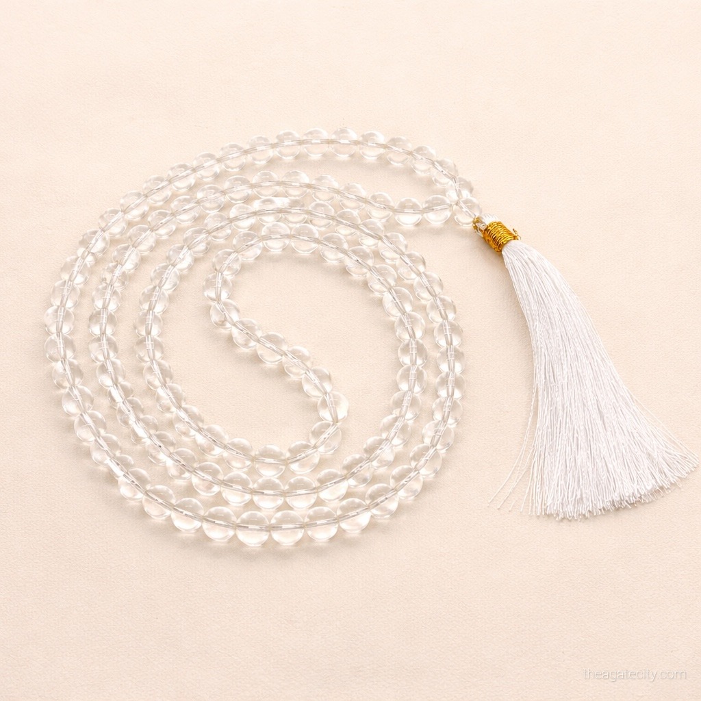 8 MM Round Clear Quartz Japa Mala | Natural Certified Quartz Handmade - 3