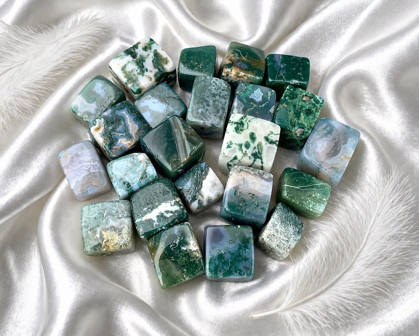 Moss Agate Crystal Cube | Tumbled Green Gemstone  - 2