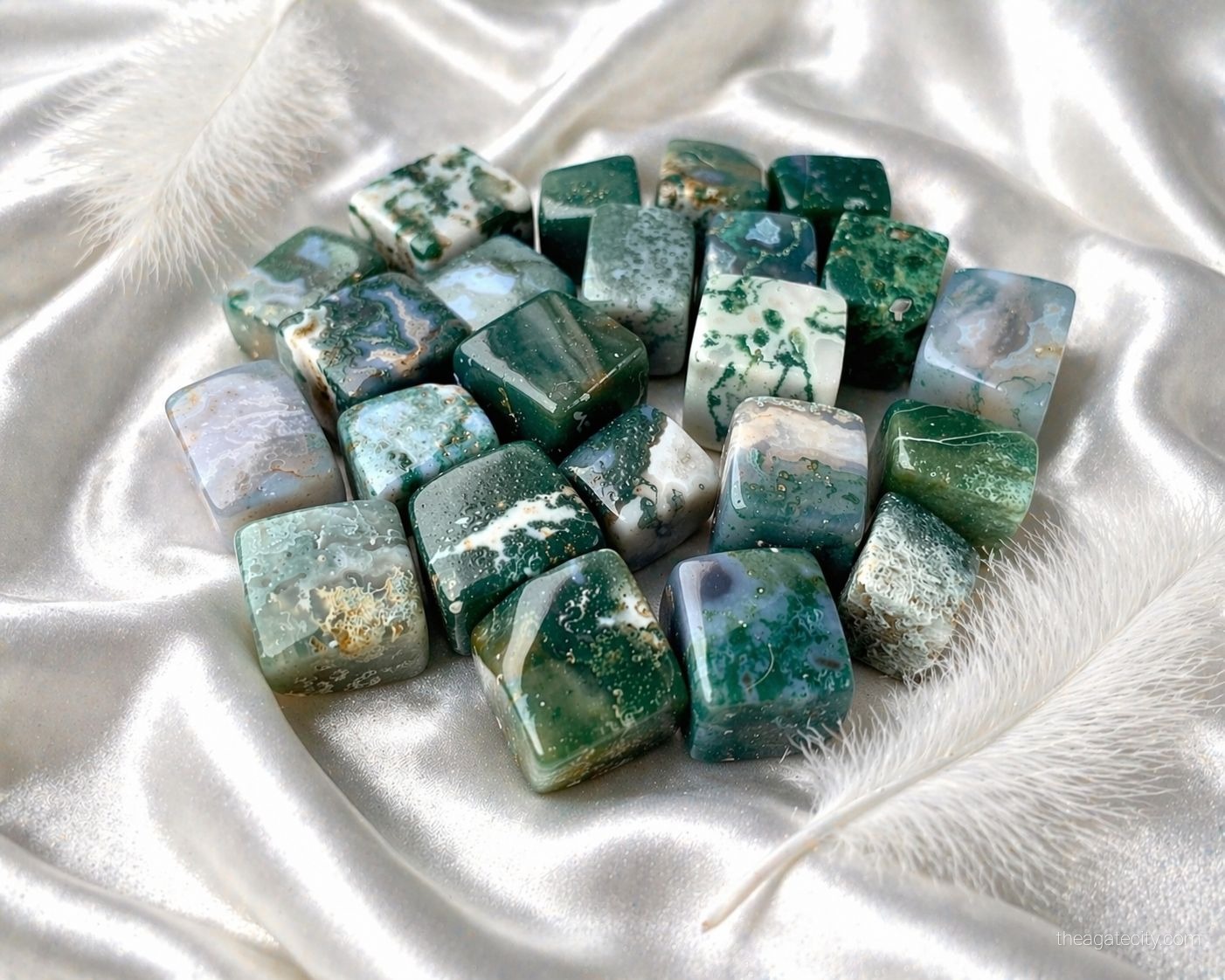 Moss Agate Crystal Cube | Tumbled Green Gemstone  - 3