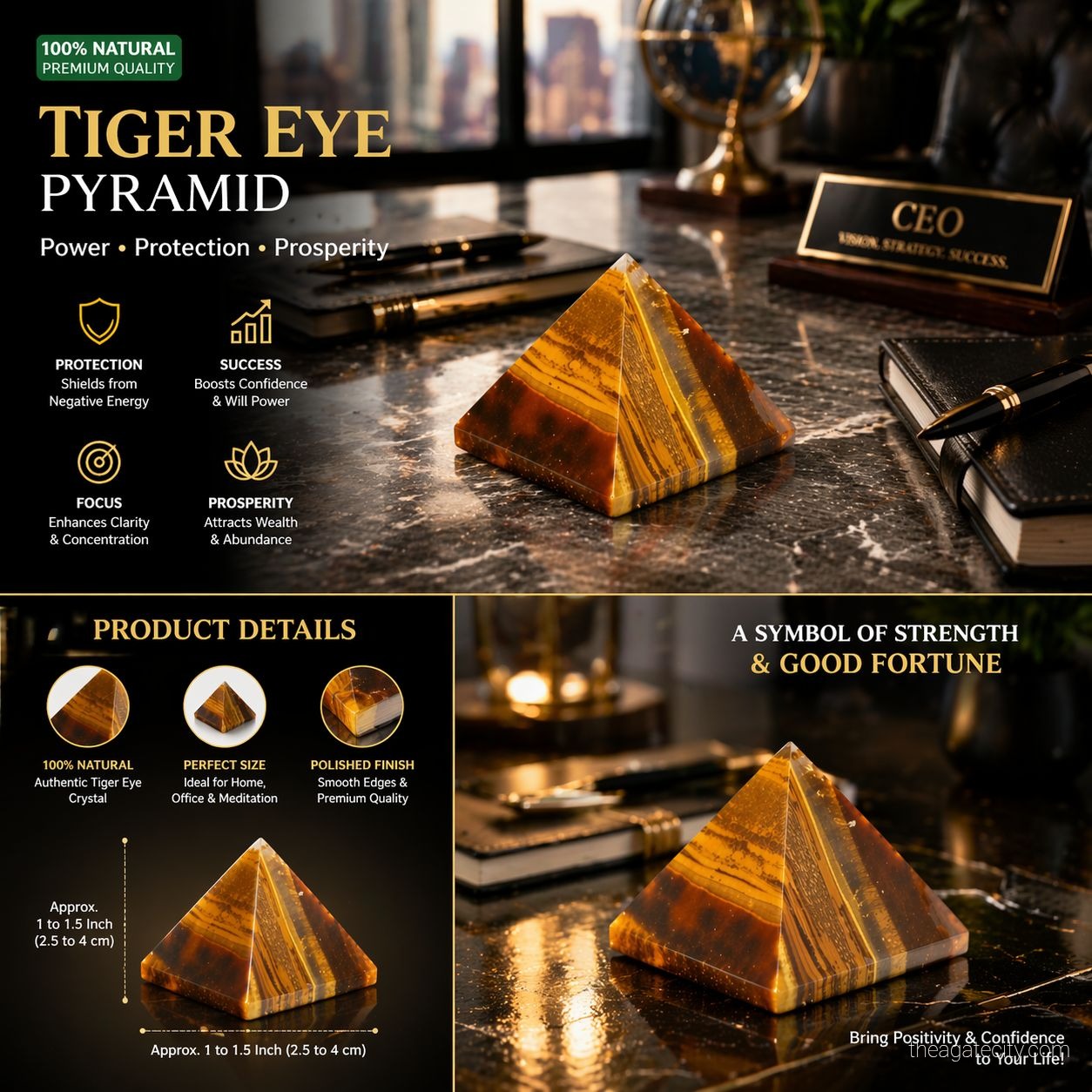 Tiger Eye Stone Pyramid, Crystal Stone  - 2