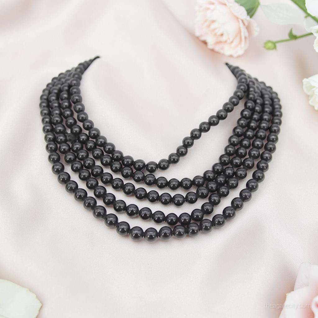 Black Obsidian Beads Line,Handmade Craft Beads - 2