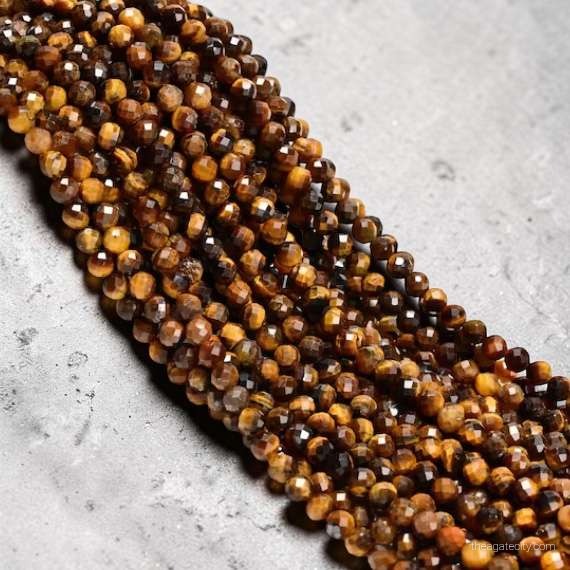 Tiger Eye Faceted Beads Line, Handmade Craft Beads - 2