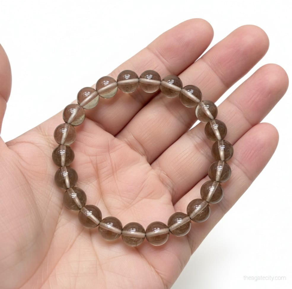 Natural Smoky Quartz 8 mm Smooth Round  Gemstone Beads Stretch Bracelet - 2