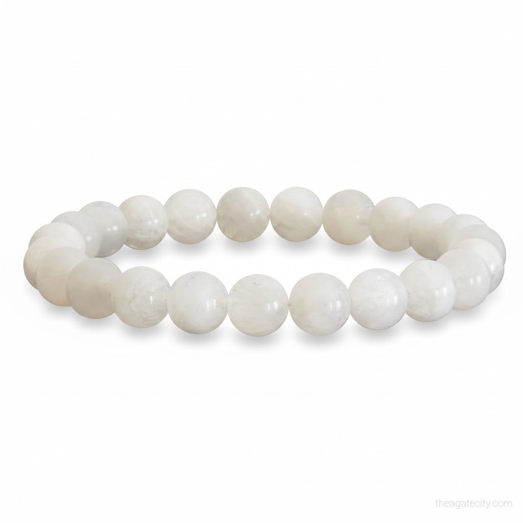 Natural White Moonstone 8MM Smooth Round Beads Bracelet - 1