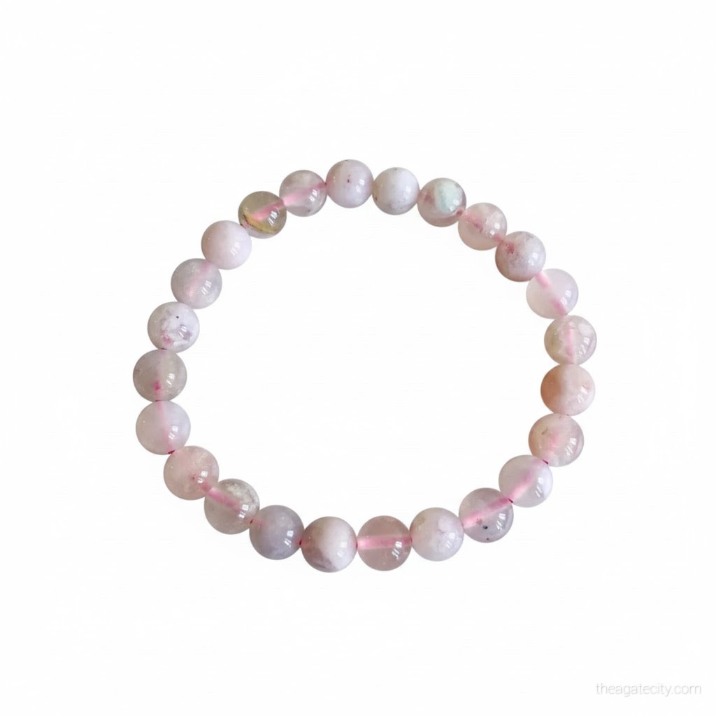 Natural Pink Flower Stone Bead 8 Mm Size Bracelet - 2