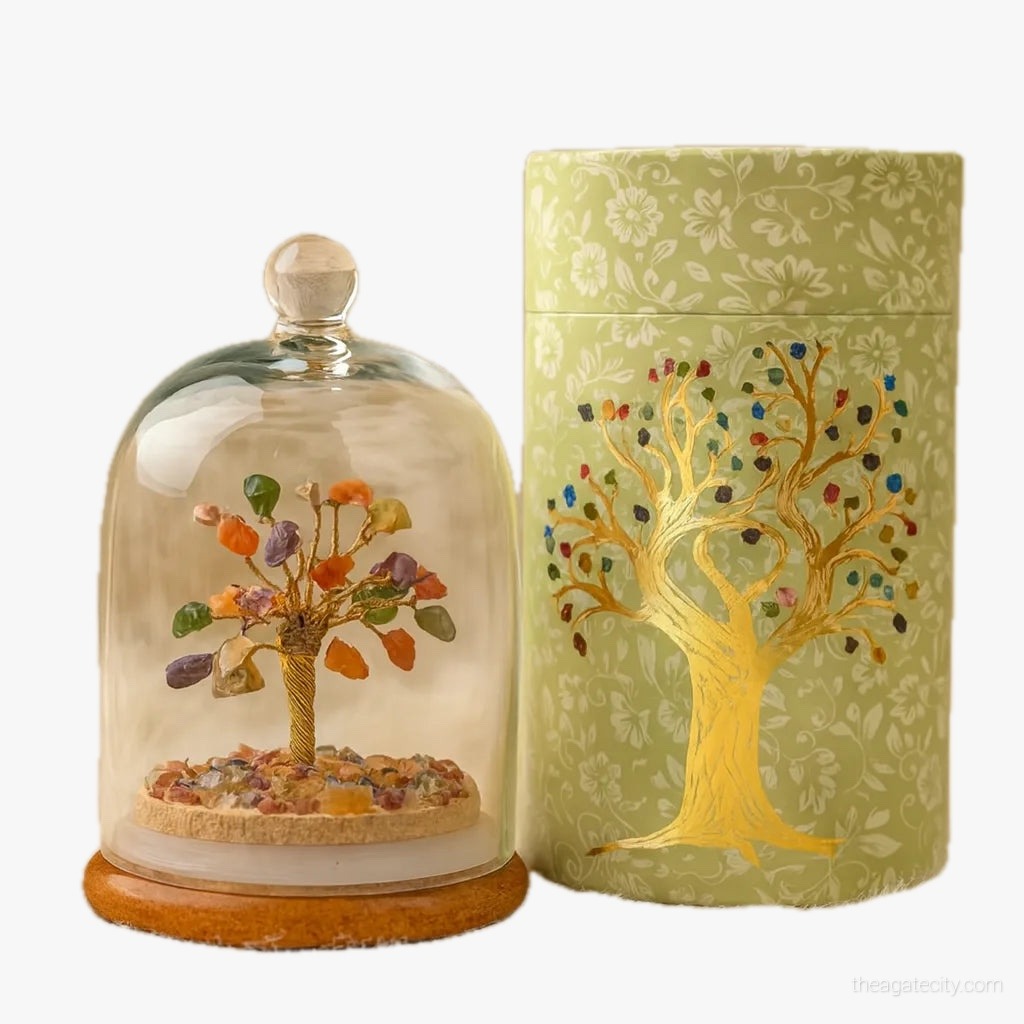 7 Chakra Dome Tree - Decorative Crystal Tree in Glass Dome - 4