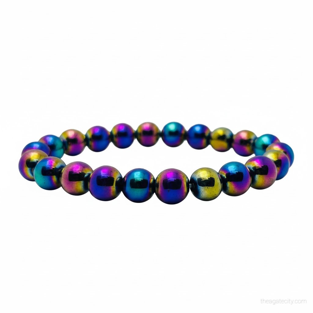 Rainbow Hematite Stone Beads 8 Mm Size Bracelet - 1