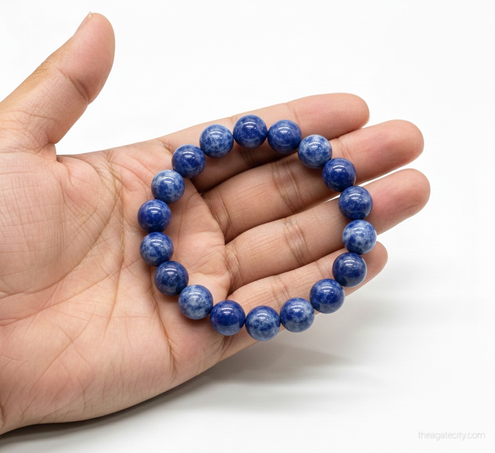 Natural Sodalite 8 mm Smooth Round  Gemstone Beads Stretch Bracelet - 2