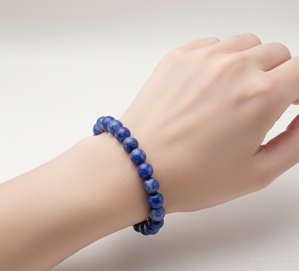 Natural Sodalite 8 mm Smooth Round  Gemstone Beads Stretch Bracelet - 3
