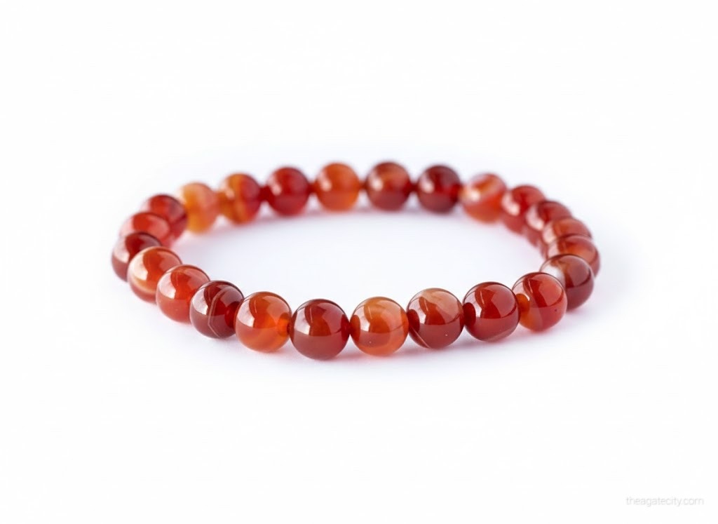 Natural Red Carnelian Stone 8 Mm Size Bracelet - 1