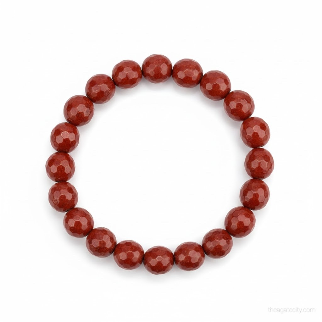 Natural Red Jasper Faceted Beads Size 8 Mm Bracelet - 1