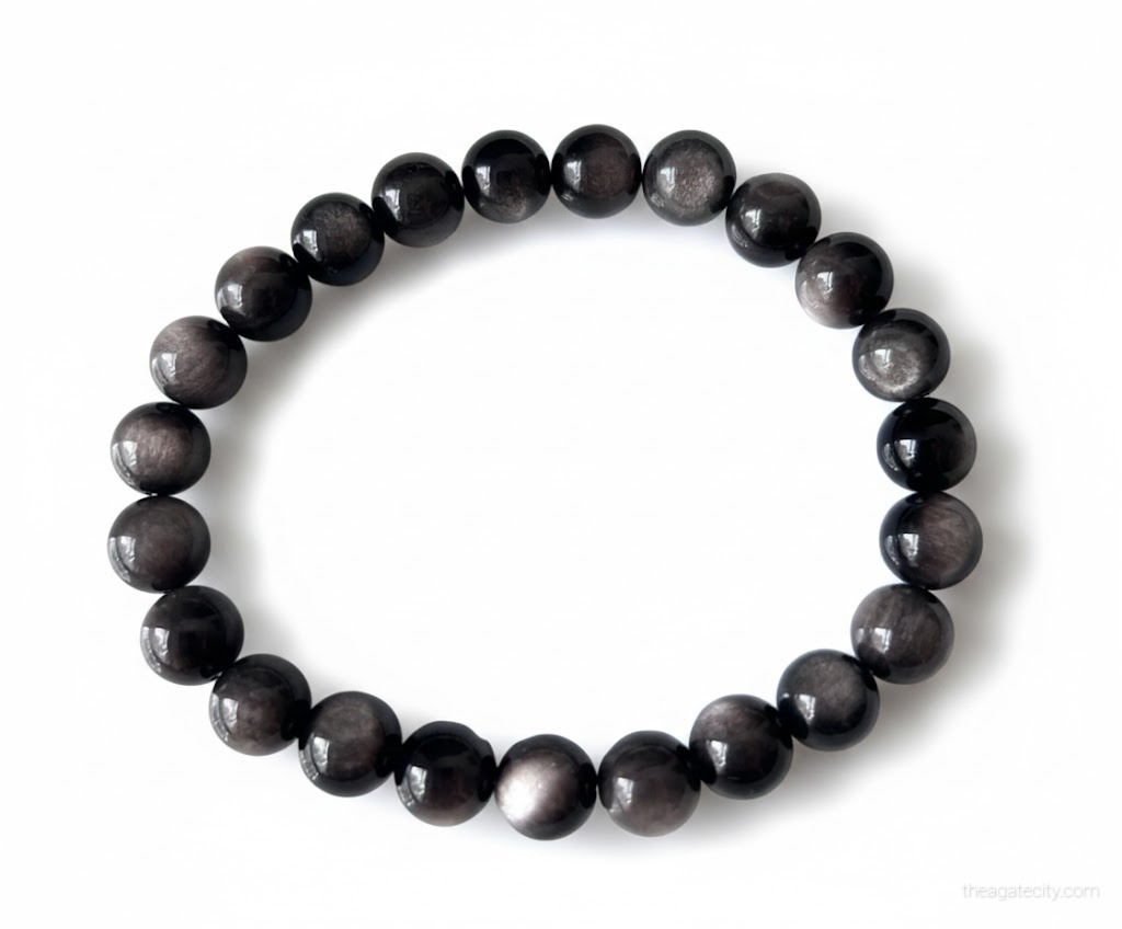 Silver Obsidian Beads 8Mm Bracelet - 1