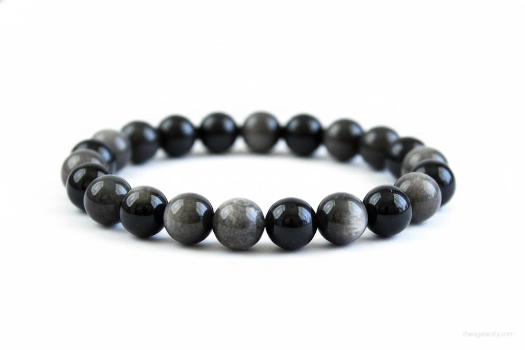Silver Obsidian Beads 8Mm Bracelet - 2