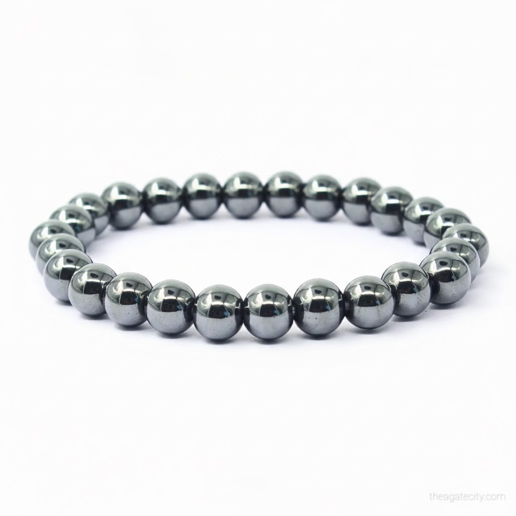 Natural Hematite Stone Beads 8 Mm Bracelet - 1