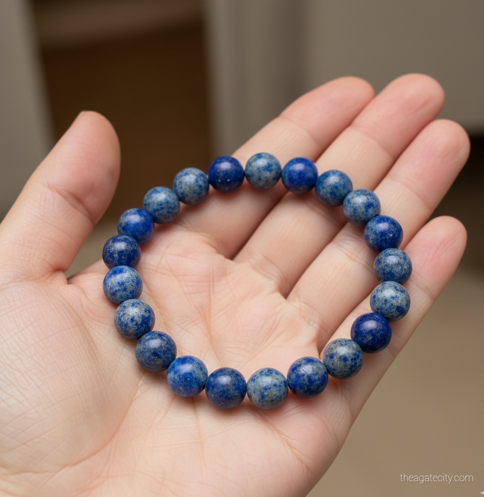 Natural Lepis lazuli Quartz 8 mm Smooth Round  Gemstone Beads Stretch Bracelet - 2