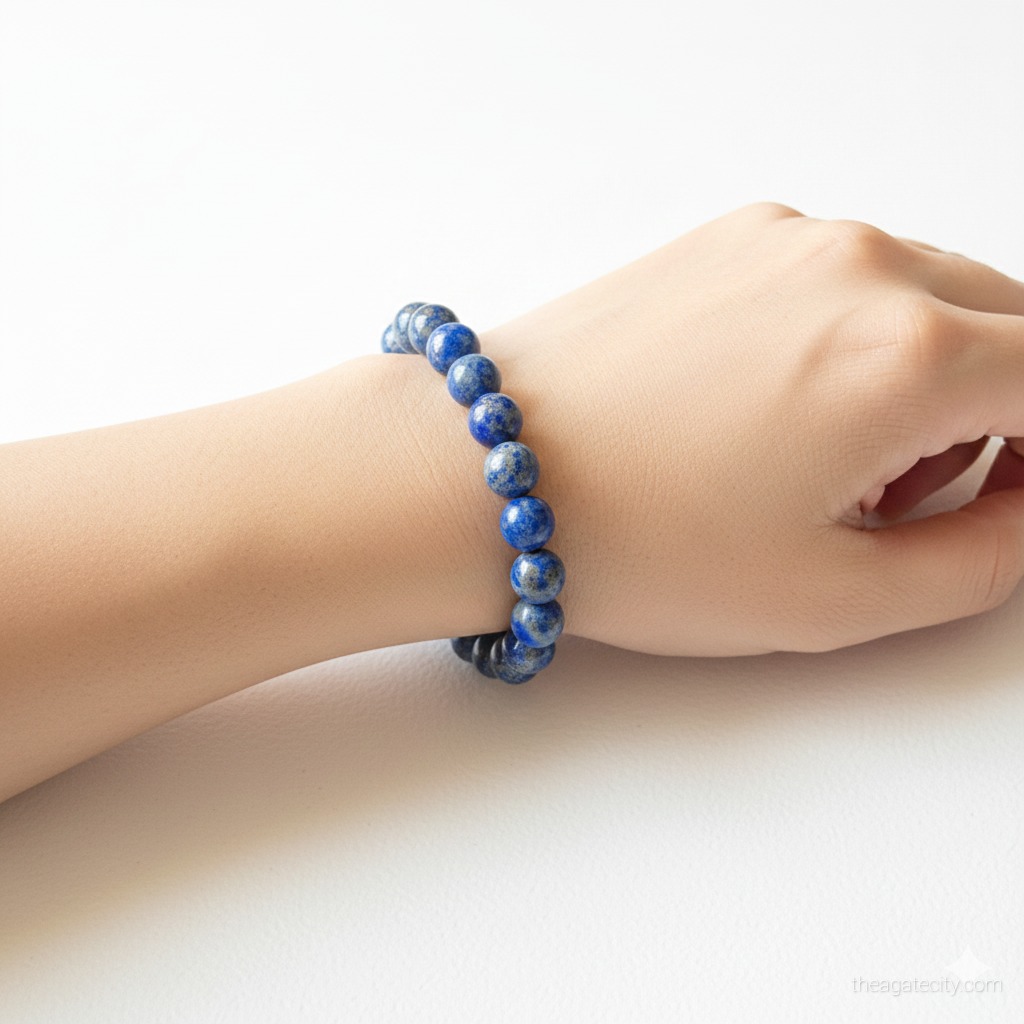 Natural Lepis lazuli Quartz 8 mm Smooth Round  Gemstone Beads Stretch Bracelet - 3