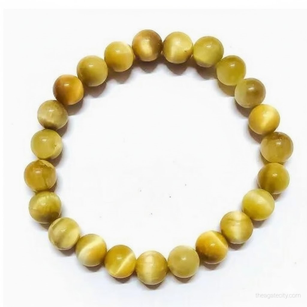 Yellow Cat's Eye Stone Beads 8 Mm Size Bracelet - 1