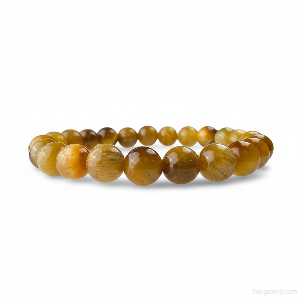Yellow Cat's Eye Stone Beads 8 Mm Size Bracelet - 2