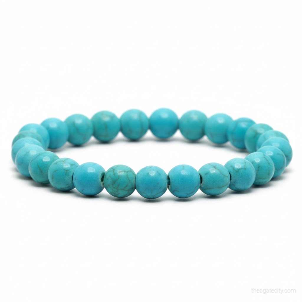 Synthetic Turquoise 8MM Smooth Round Beads Bracelet - 1