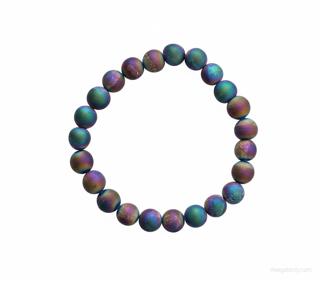 Druzy Peacock Agate Bead 8 Mm Bracelet - 2