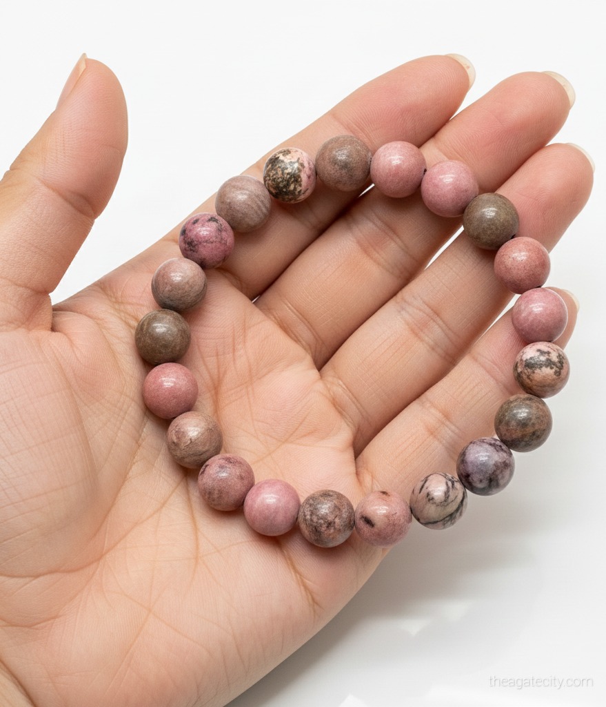 Rhodonite Round Stone Bracelet  - 2